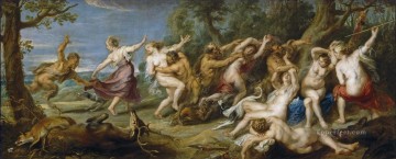 Pedro Pablo Rubens Painting - Diana y sus ninfas sorprendidas por los faunos Barroco Peter Paul Rubens